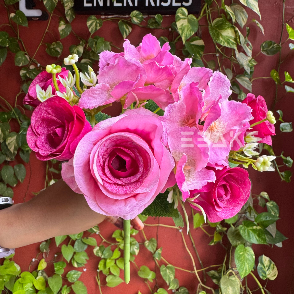 A1539 Artificial Rose Bunch With Fillers Shaded Royal Fuchsia