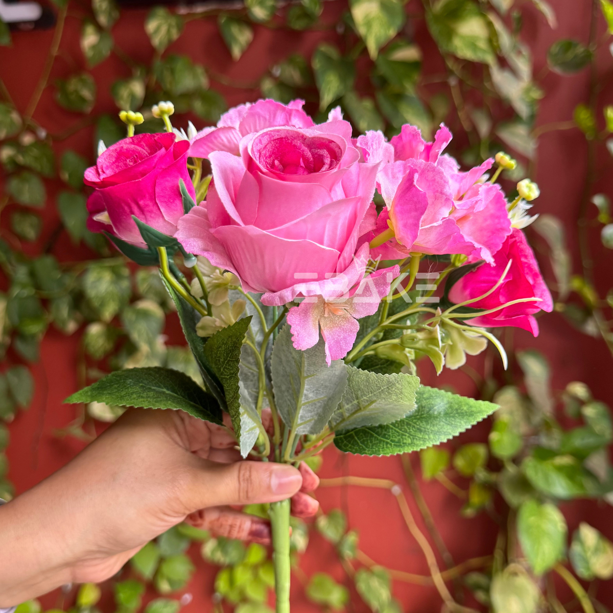 A1539 Artificial Rose Bunch With Fillers Shaded Royal Fuchsia