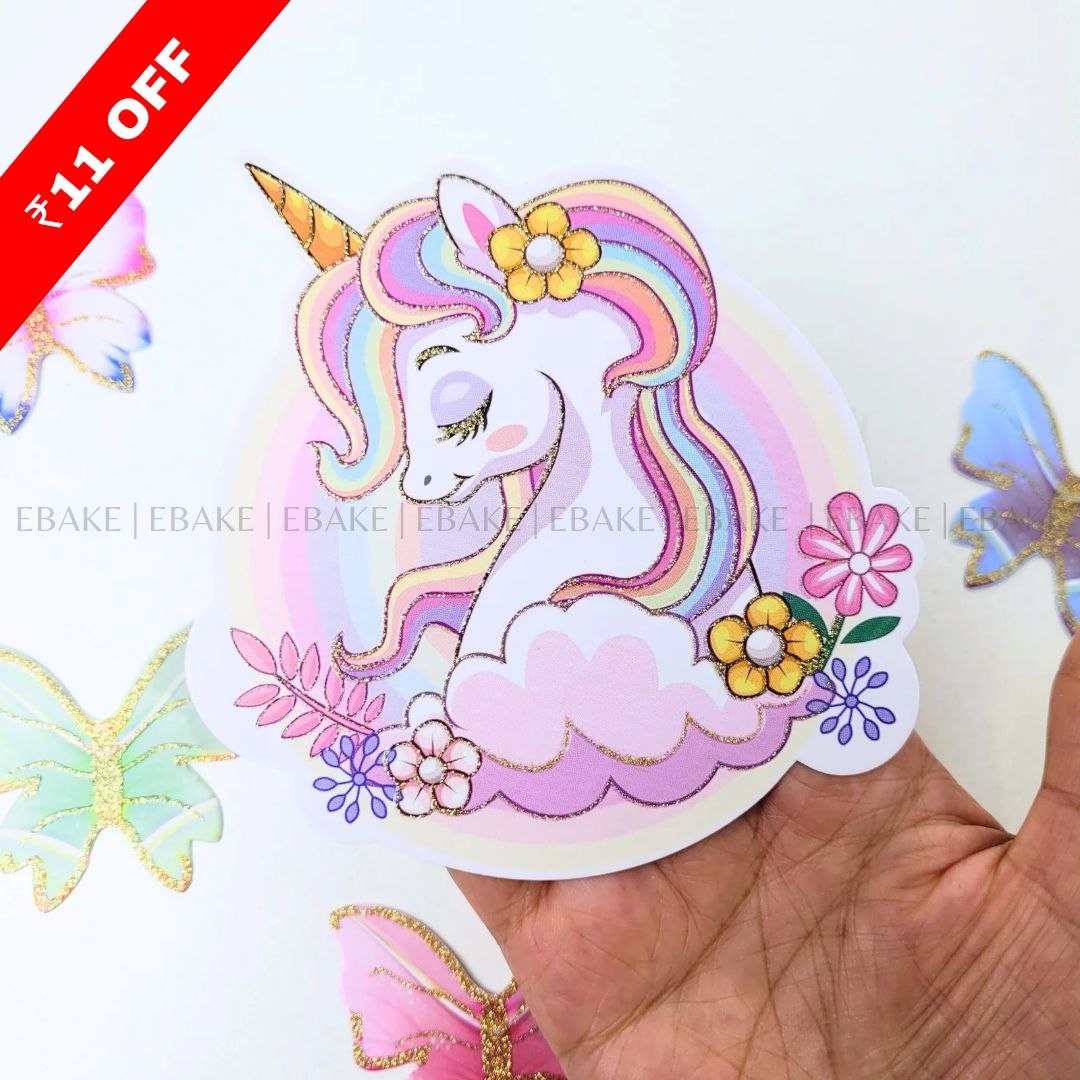 Unicorn Topper With Paper Butterflies