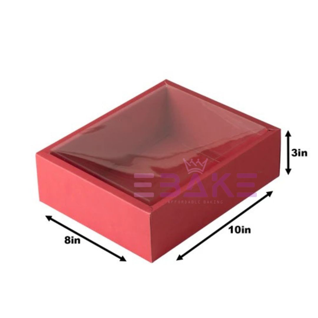 Red Hamper Box With Transparent Lid (Set of 2) 10*8*3