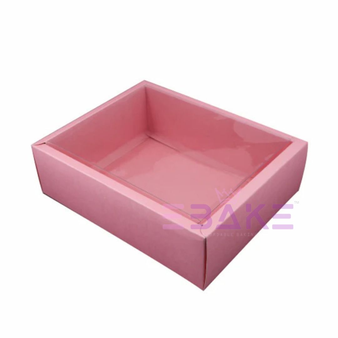 Pink Hamper Box With Transparent Lid (Set of 2) 10*8*3