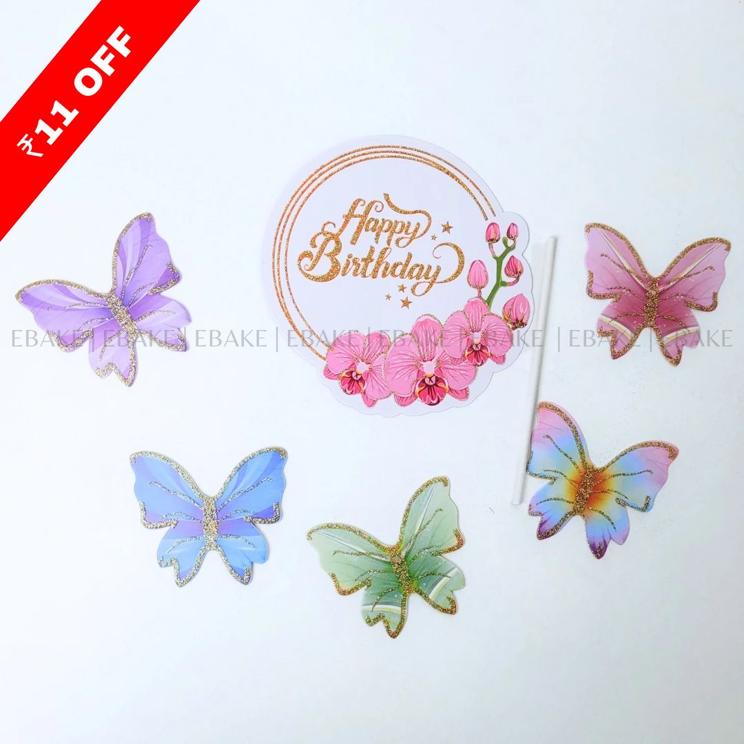 Pink Birthday Topper With Paper Butterflies