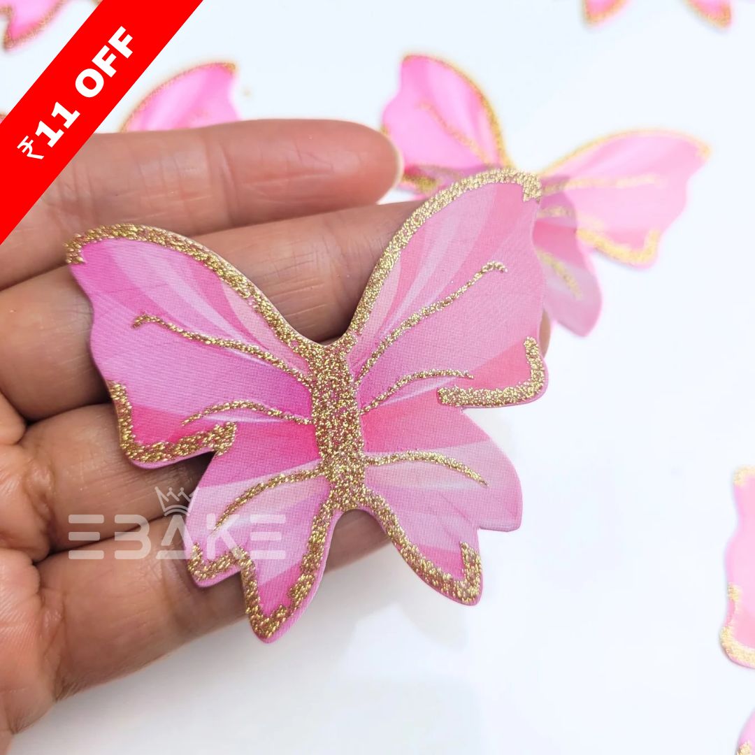 Pink Paper Butterflies With Gold Glitter Foldable (Set of 10 Pieces)