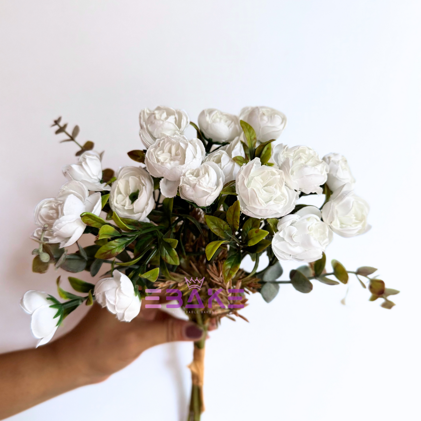 A1486 Premium Dried Finish Camelia Bunch - White