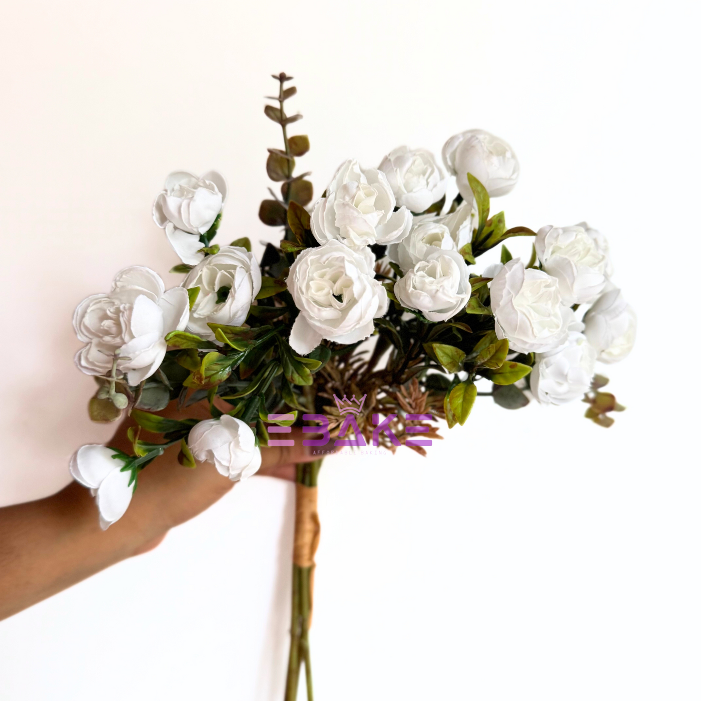 A1486 Premium Dried Finish Camelia Bunch - White