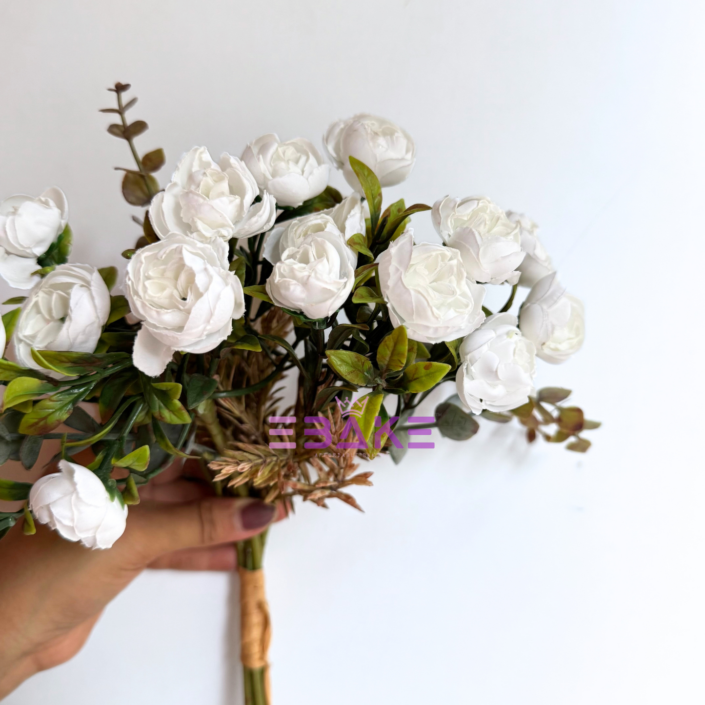 A1486 Premium Dried Finish Camelia Bunch - White