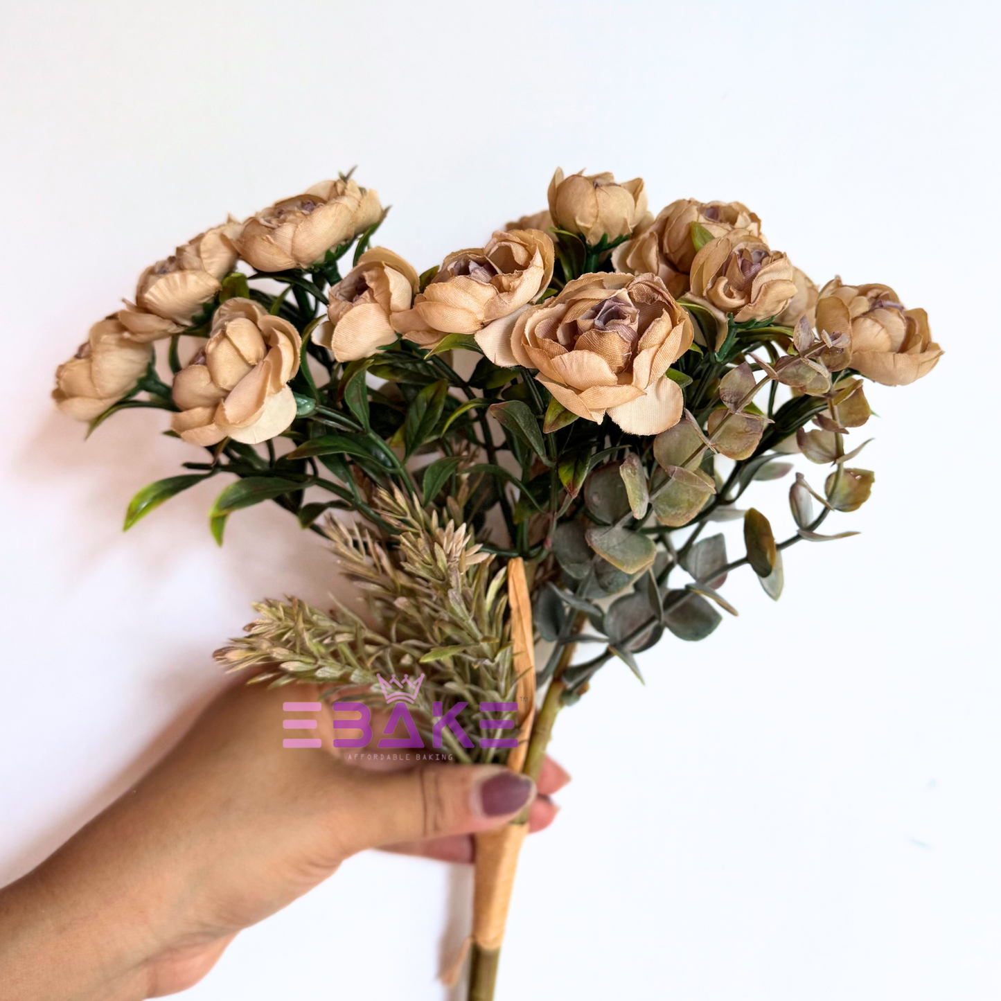 A1490 Premium Dried Finish Camelia Bunch - Very Light Brown