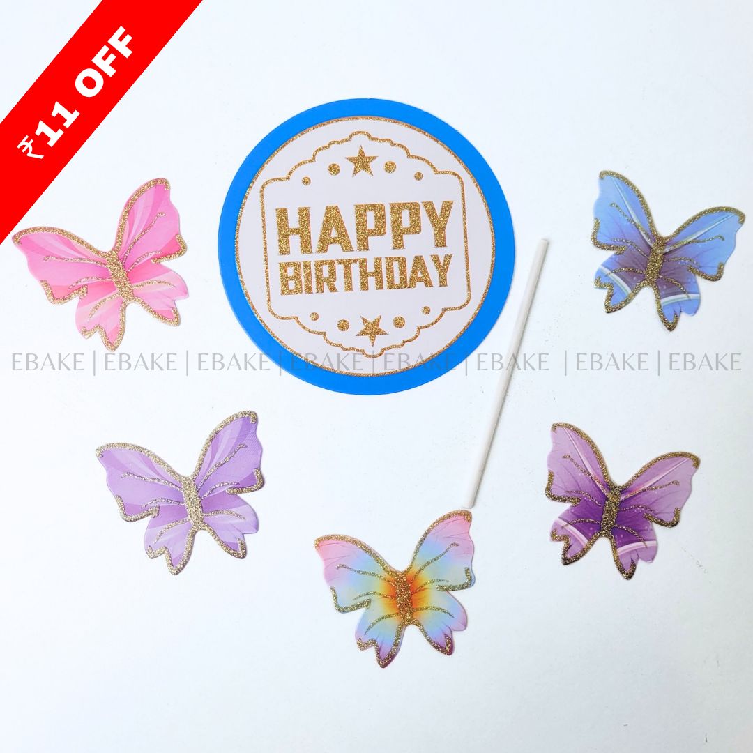Blue Birthday Topper With Paper Butterflies