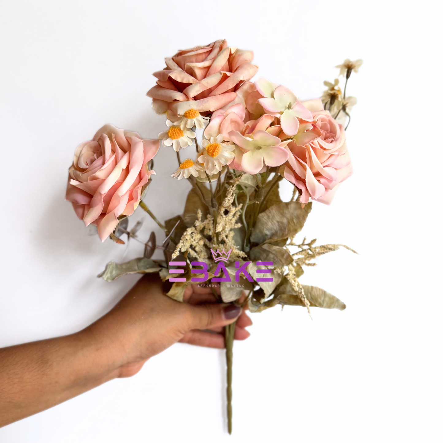 A1491 Premium Life-Like Rose Bunch Large (3 Roses With Hydrangea & Fillers)