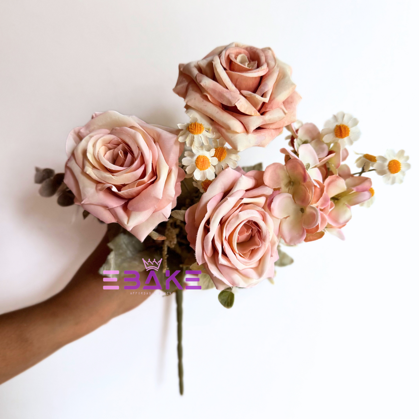 A1491 Premium Life-Like Rose Bunch Large (3 Roses With Hydrangea & Fillers)