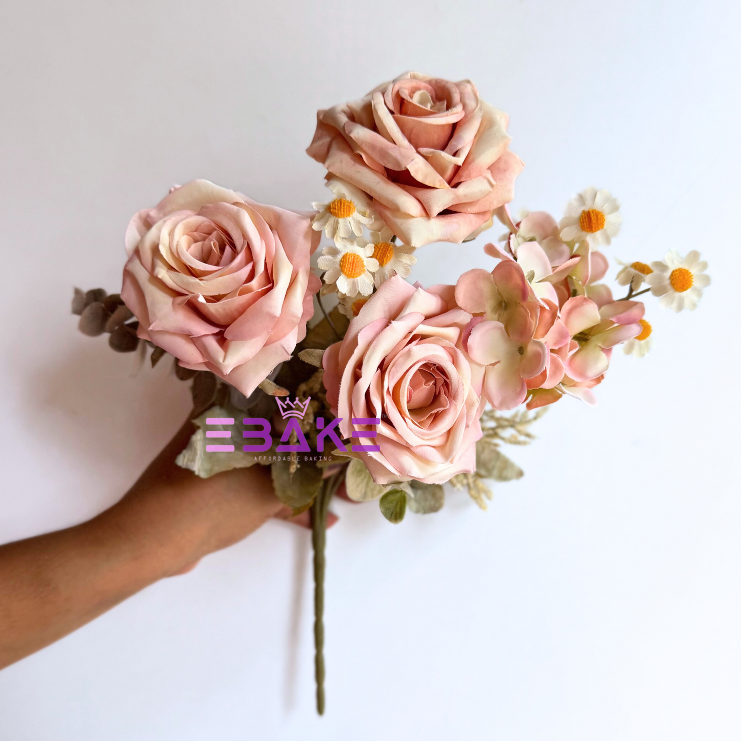 A1491 Premium Life-Like Rose Bunch Large (3 Roses With Hydrangea & Fillers)
