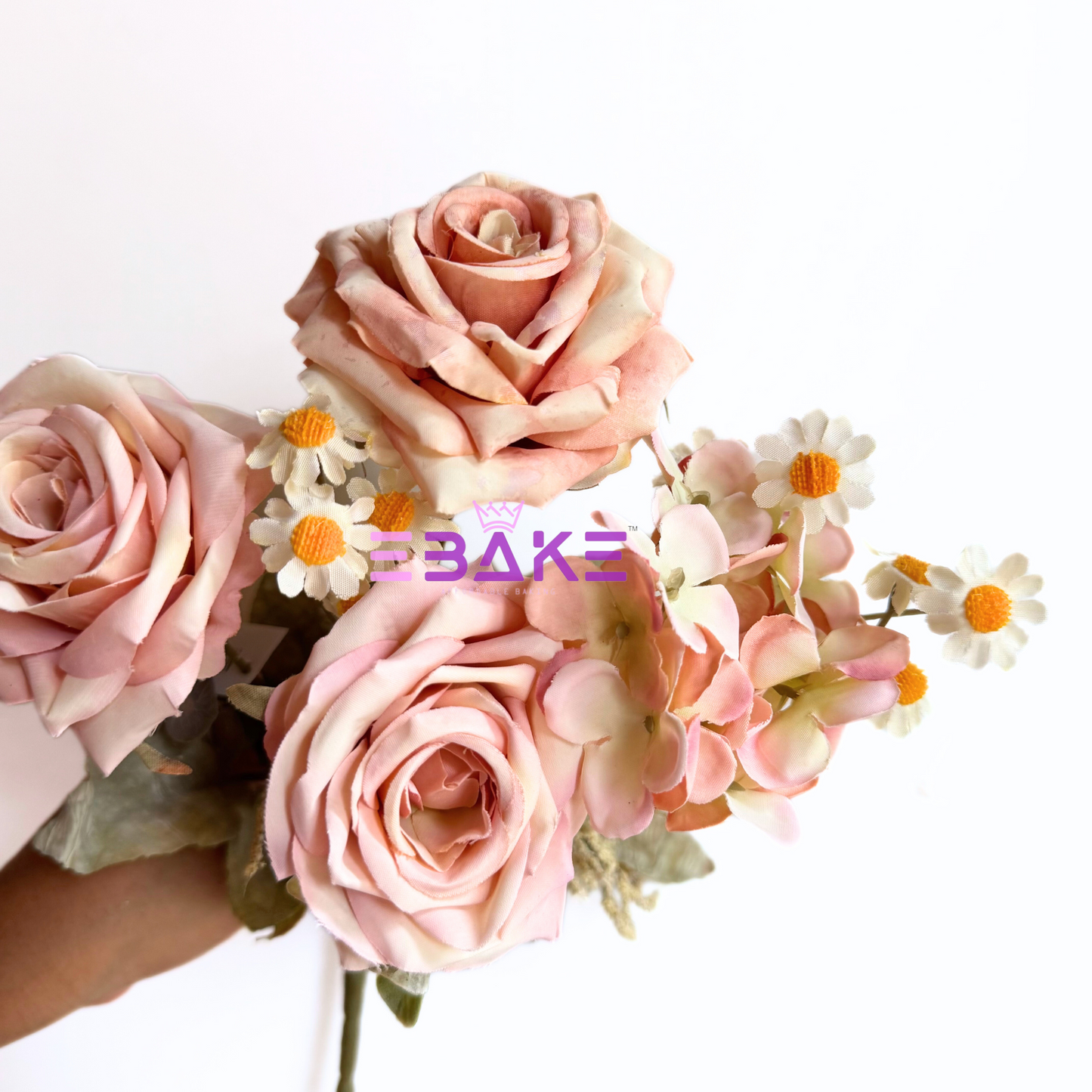 A1491 Premium Life-Like Rose Bunch Large (3 Roses With Hydrangea & Fillers)