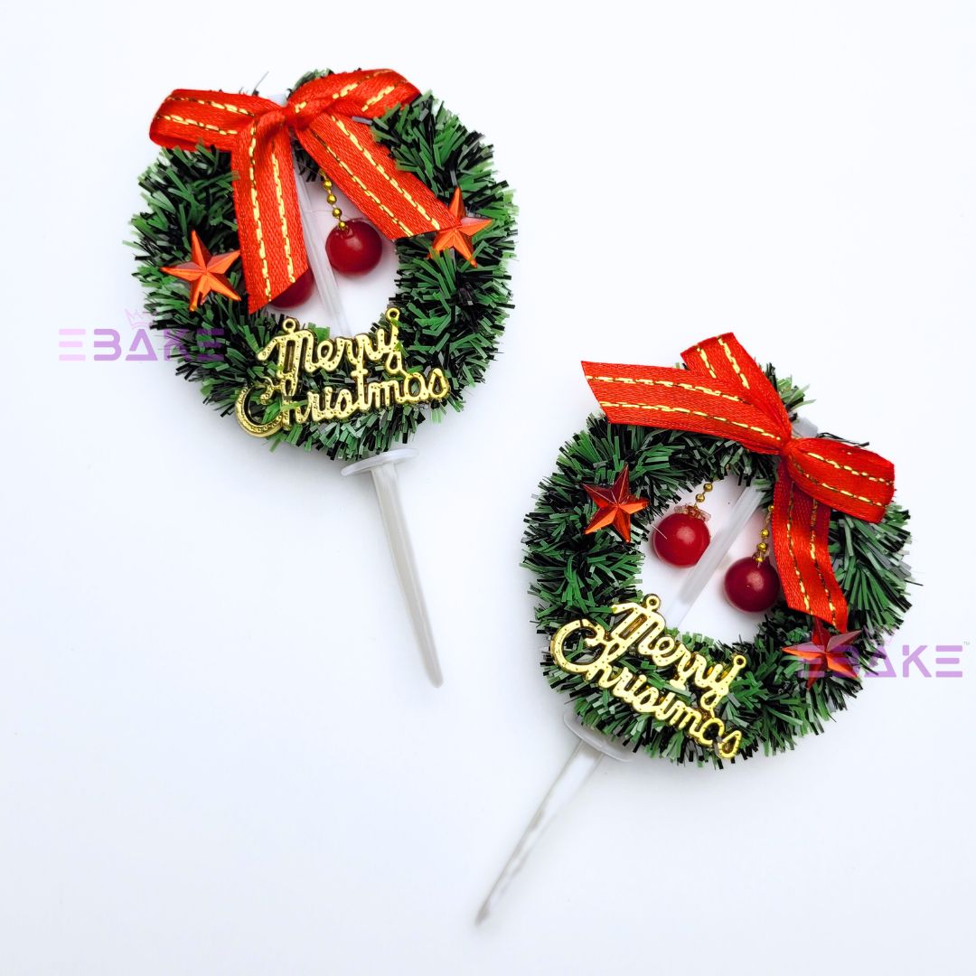 Merry Christmas Cake Topper Christmas Wreath Cake Decoration A1285