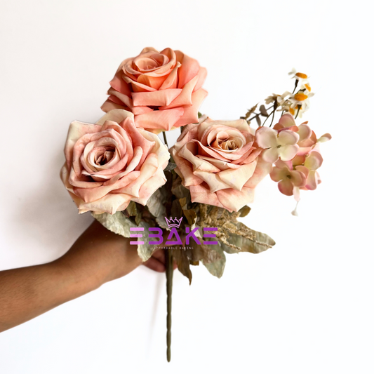 A1492 Premium Life-Like Rose Bunch Large (3 Roses With Hydrangea & Fillers)