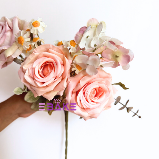 A1493 Premium Life-Like Rose Bunch Large (3 Roses With Hydrangea & Fillers)