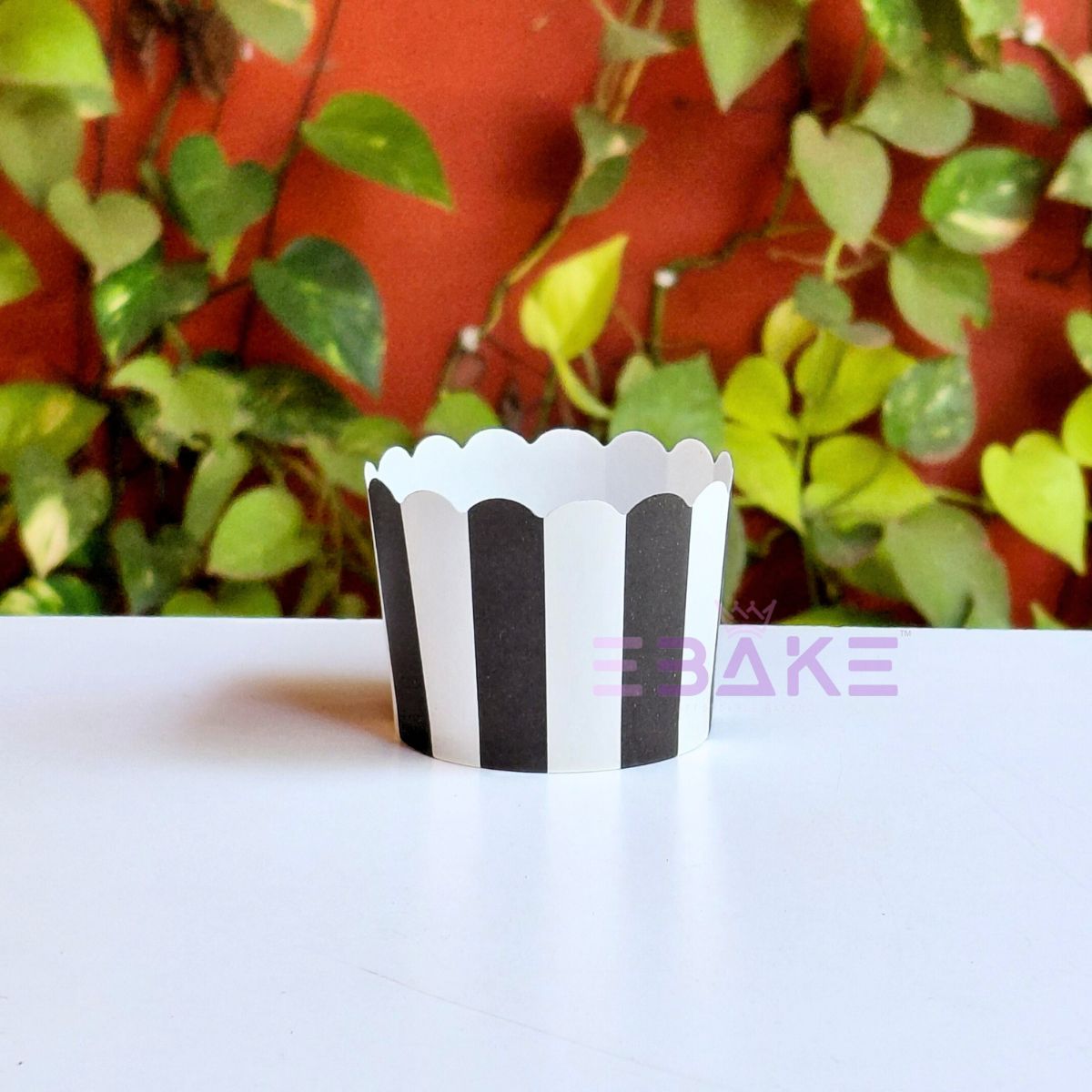 Printed Paper Muffin Cup - Set Of 50 Pieces (Black Stripes)