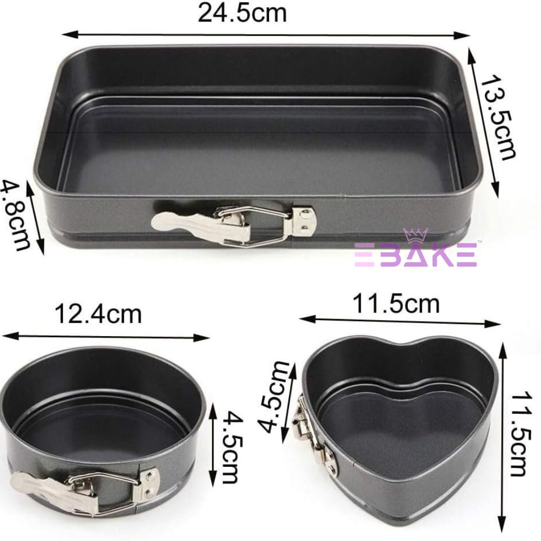 Springform Pan Heart, Round & Rectangle (3 Pieces Set)