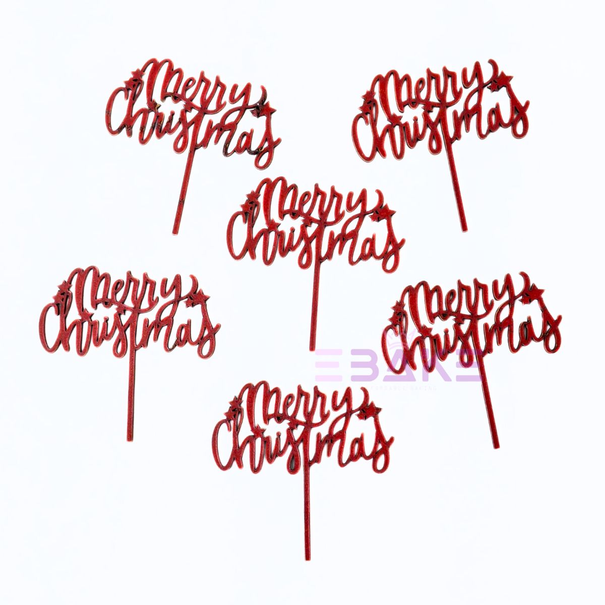 Merry Christmas Mini Cake Topper (Set of 6 Pcs) MDF