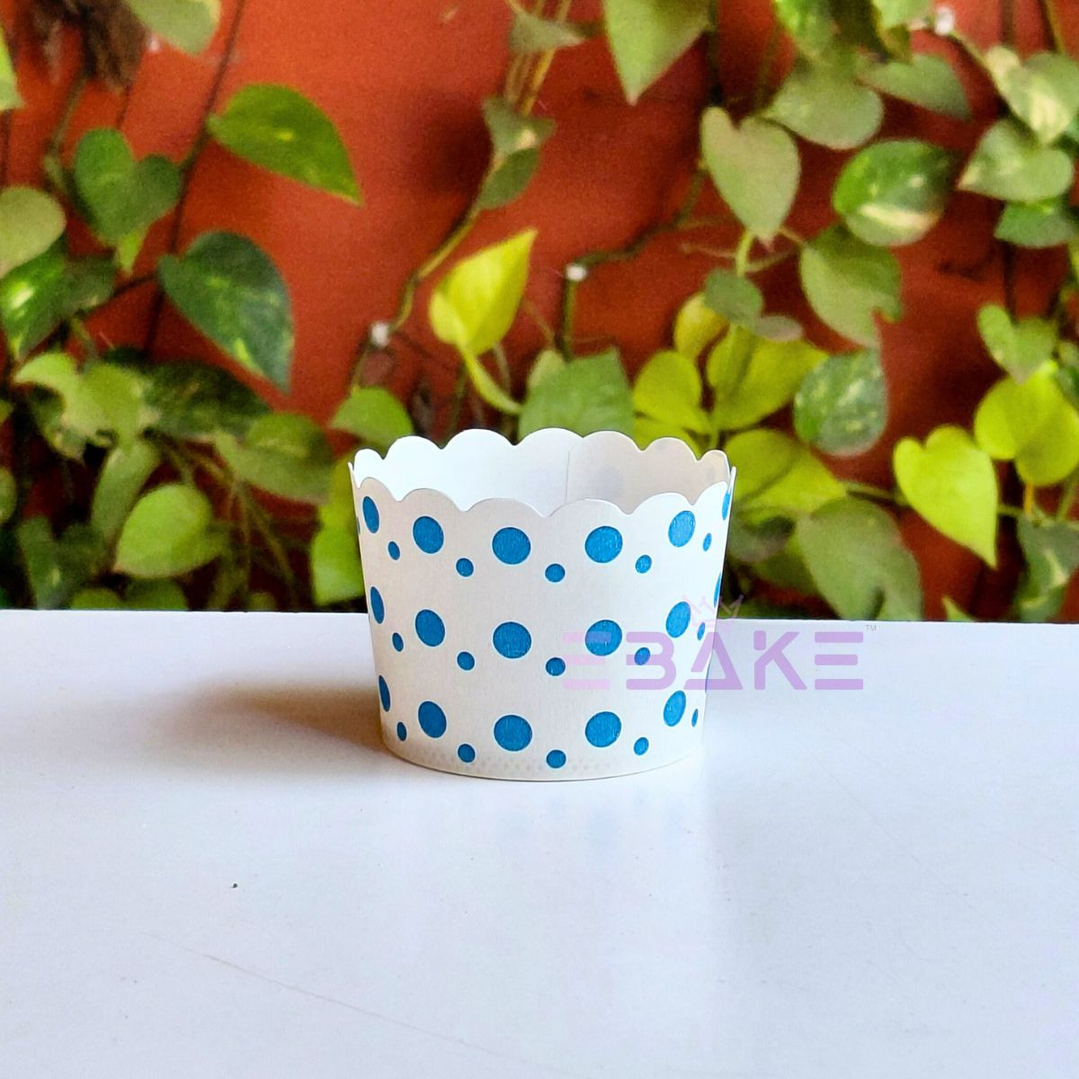 Polka Dot Printed Paper Muffin Cup - Set Of 50 Pieces (Blue)