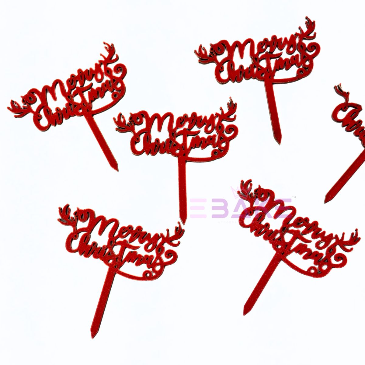 Merry Christmas Mini Cake Topper (Set of 6 Pcs) MDF