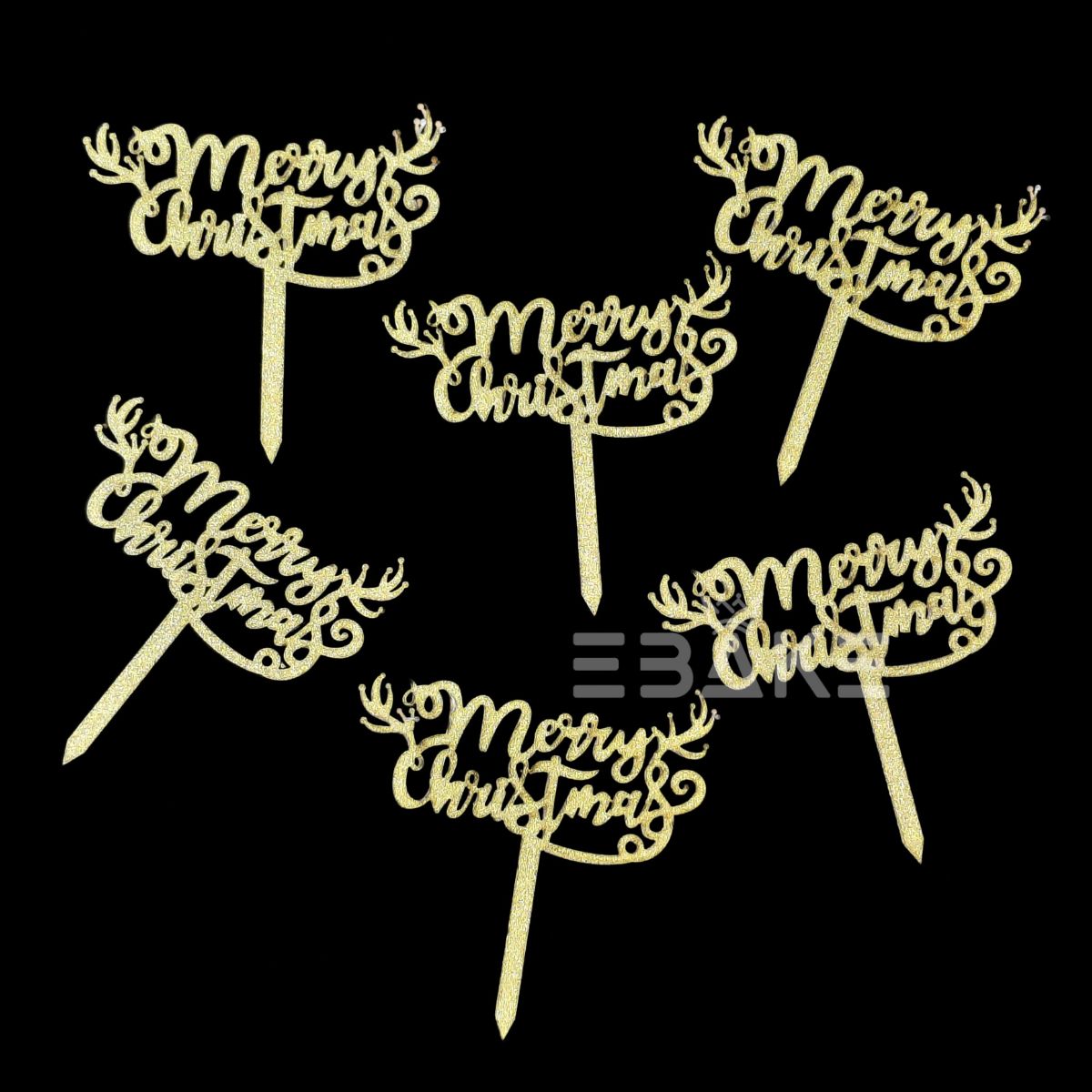 Merry Christmas Mini Cake Topper (Set of 6 Pcs) MDF Shimmer