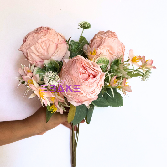 A1498 Premium Dried Jumbo Rose Bunch (3 Roses With Fillers) Blush Pink