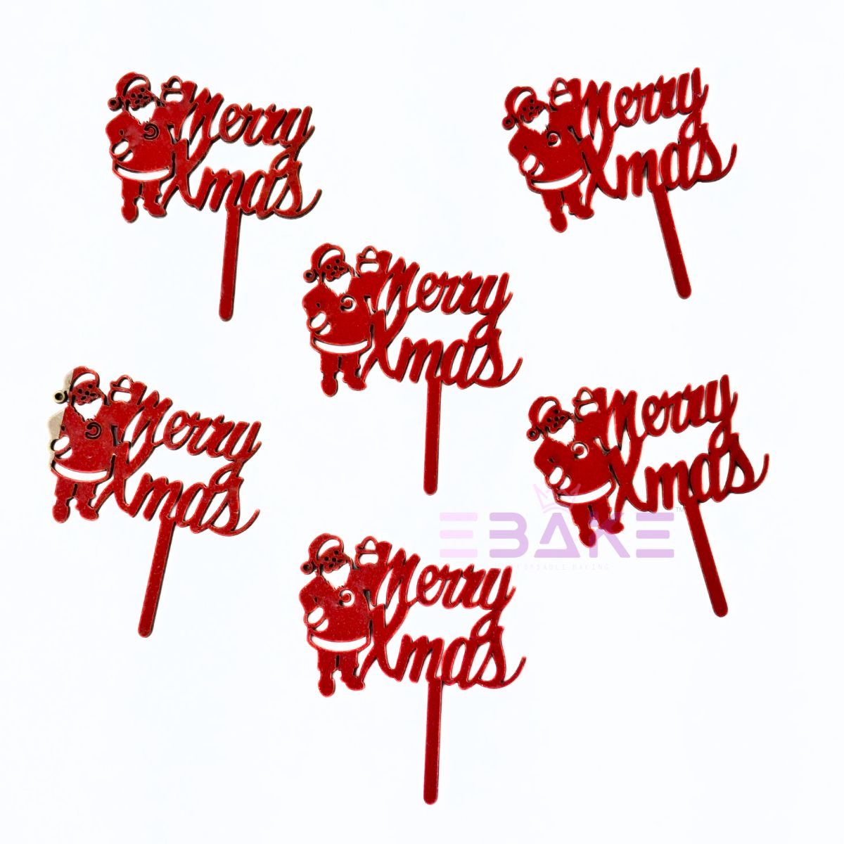Merry Christmas Mini Cake Topper (Set of 6 Pcs) MDF