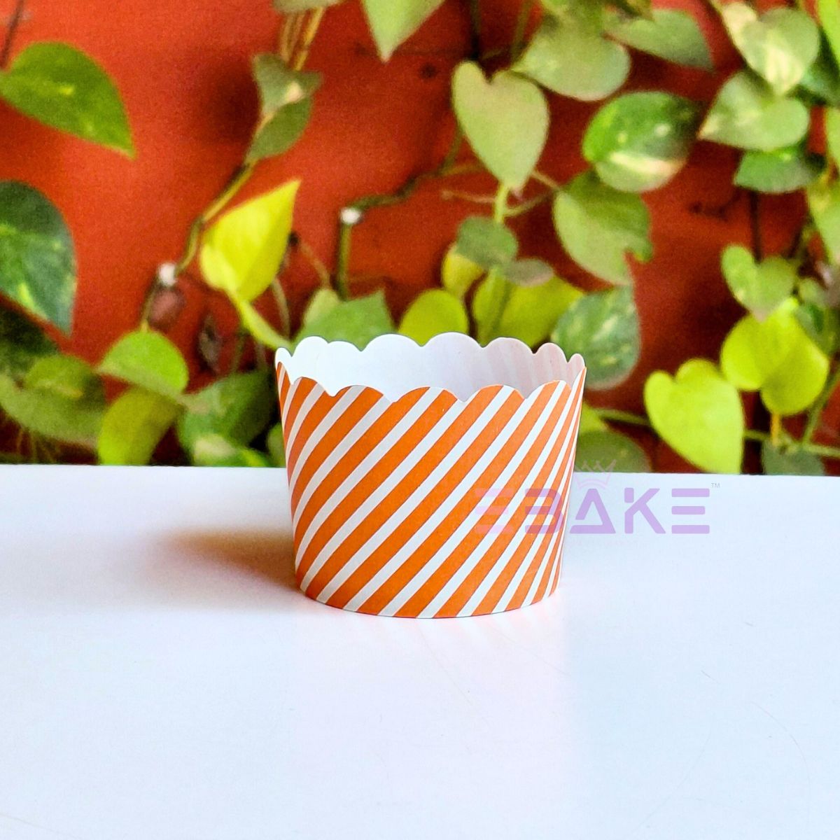 Printed Paper Muffin Cup - Set Of 50 Pieces (Orange Stripes)