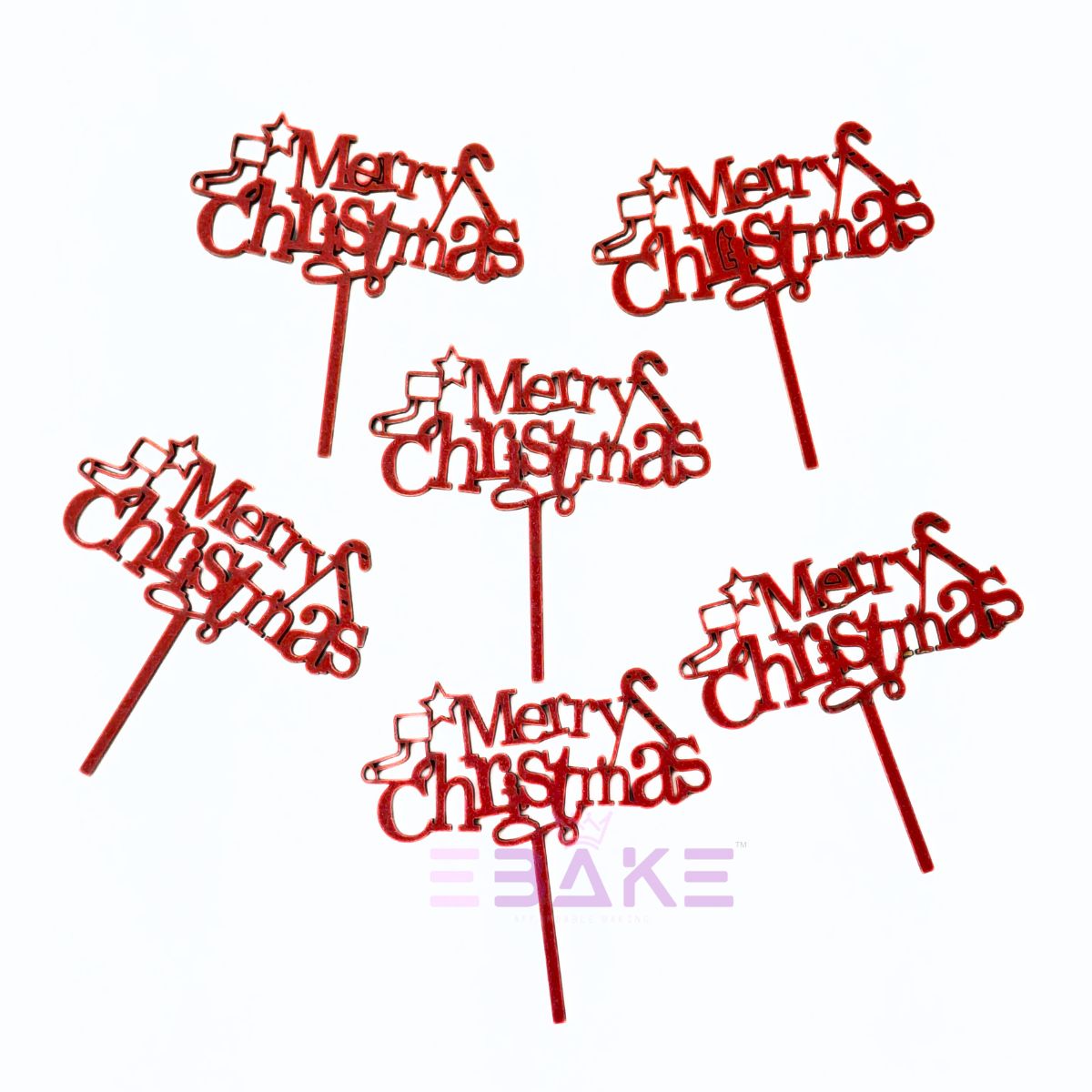 Merry Christmas Mini Cake Topper (Set of 6 Pcs) MDF