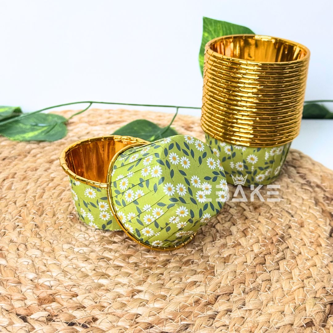 Imported Golden Lined Rolled Rim Muffin Cup / Cupcake Liners - Printed (Set of 25 pieces) Large