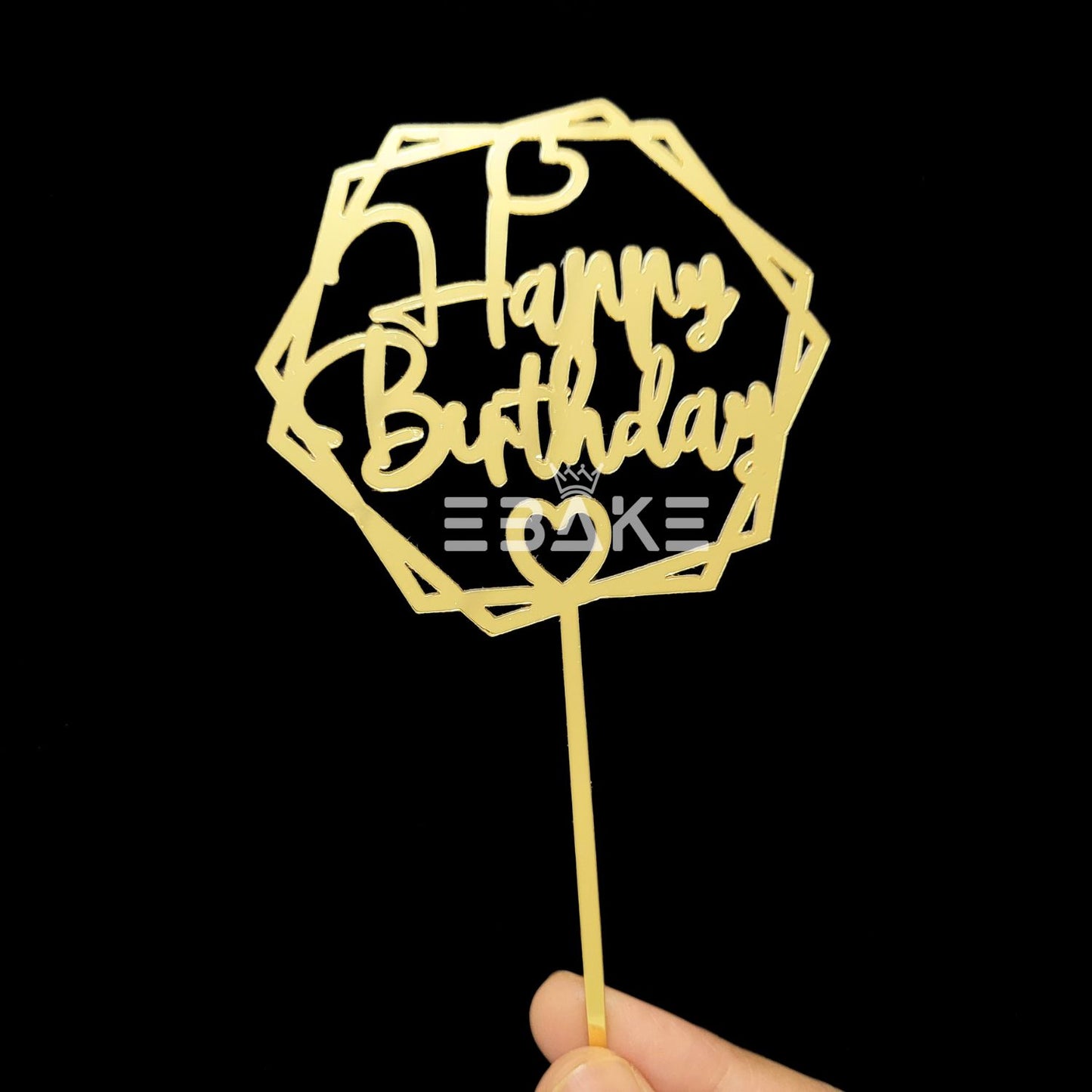 Happy Birthday Cake Topper Golden
