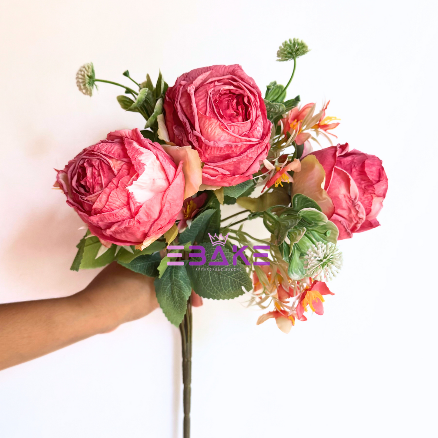A1500 Premium Dried Jumbo Rose Bunch (3 Roses With Fillers) Watermelon Pink