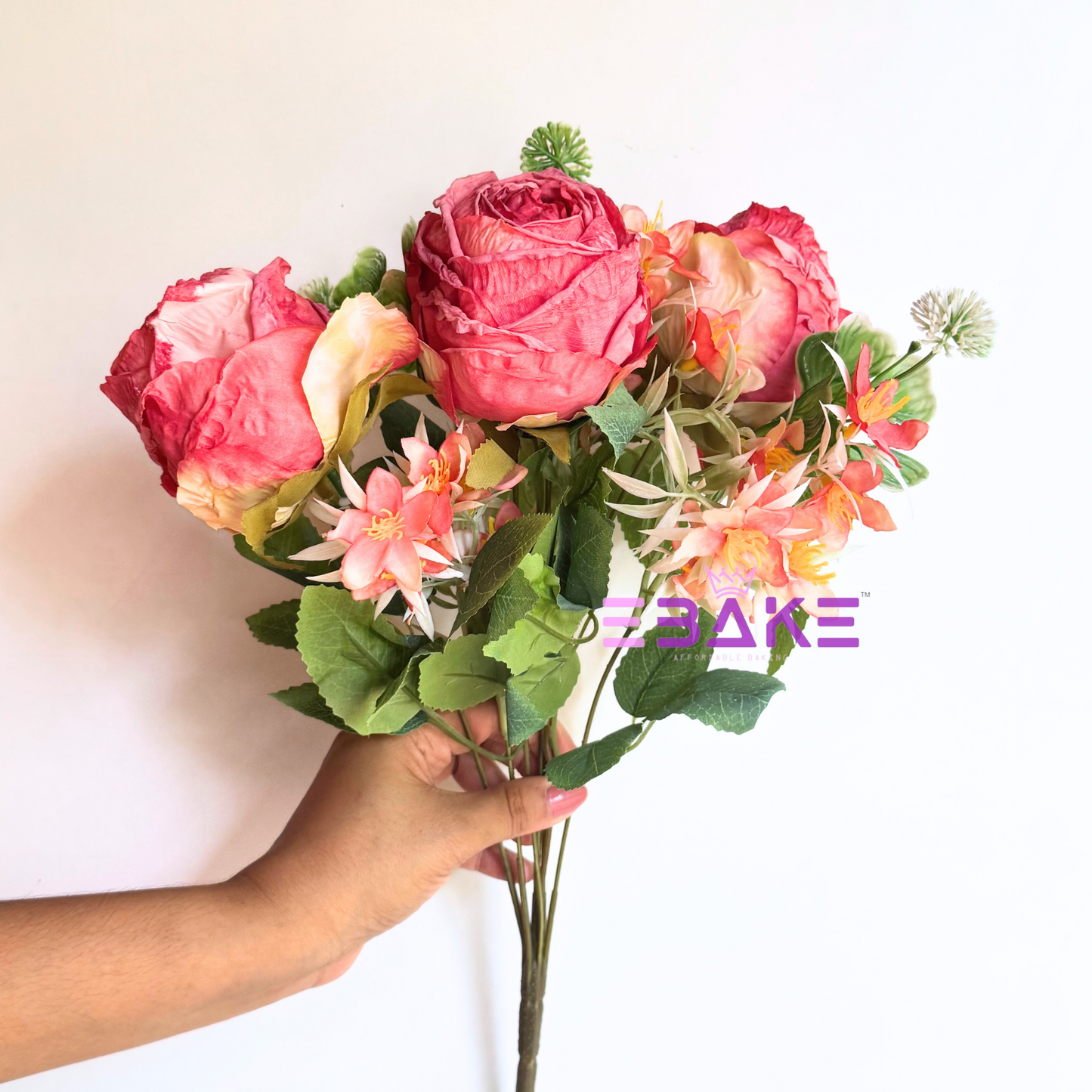 A1500 Premium Dried Jumbo Rose Bunch (3 Roses With Fillers) Watermelon Pink