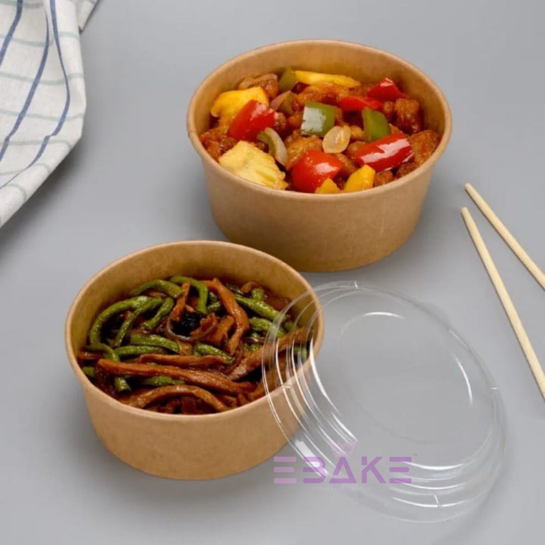 Round Disposable Kraft Paper Containers With Lid (Set of 5) 750ml