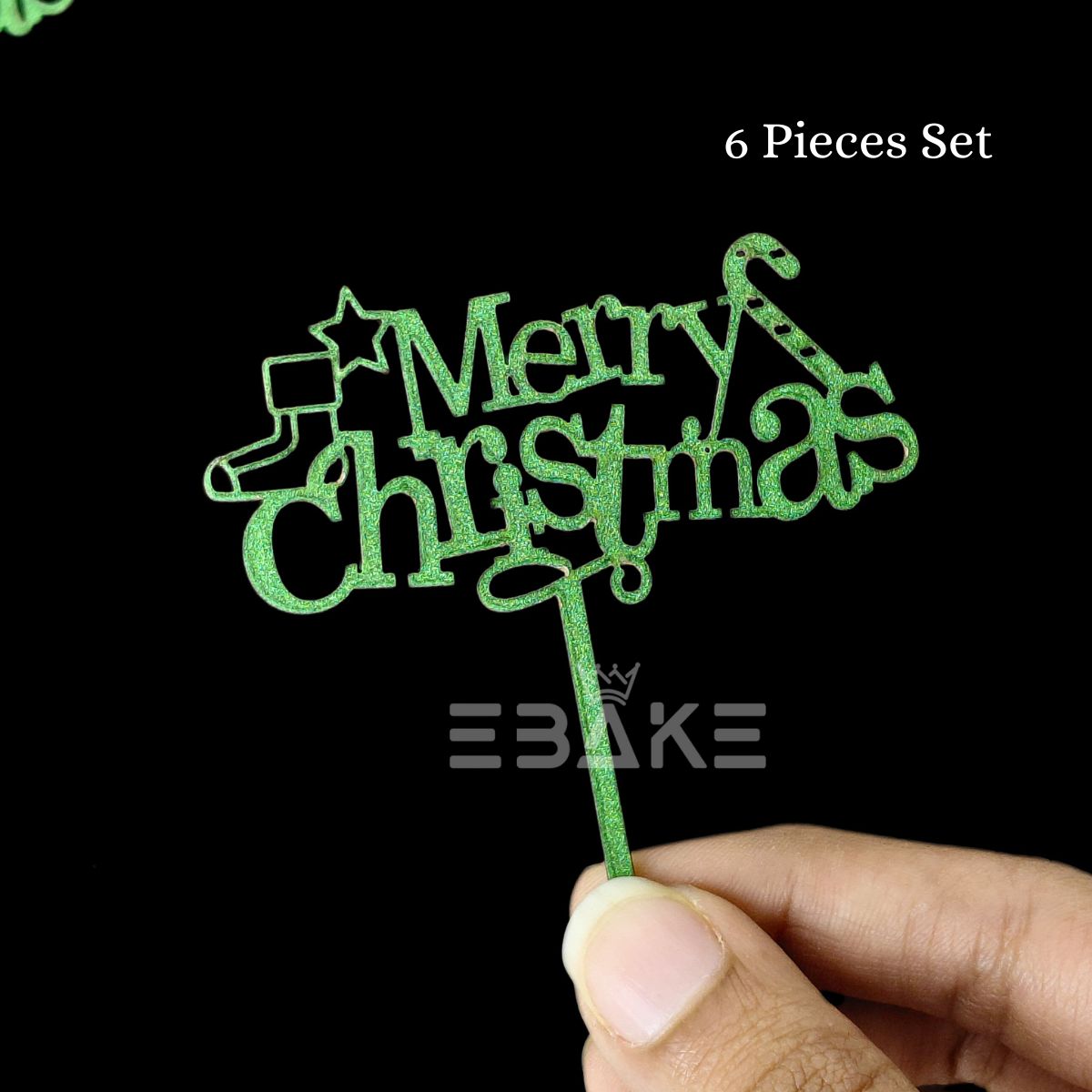Merry Christmas Mini Cake Topper (Set of 6 Pcs) MDF
