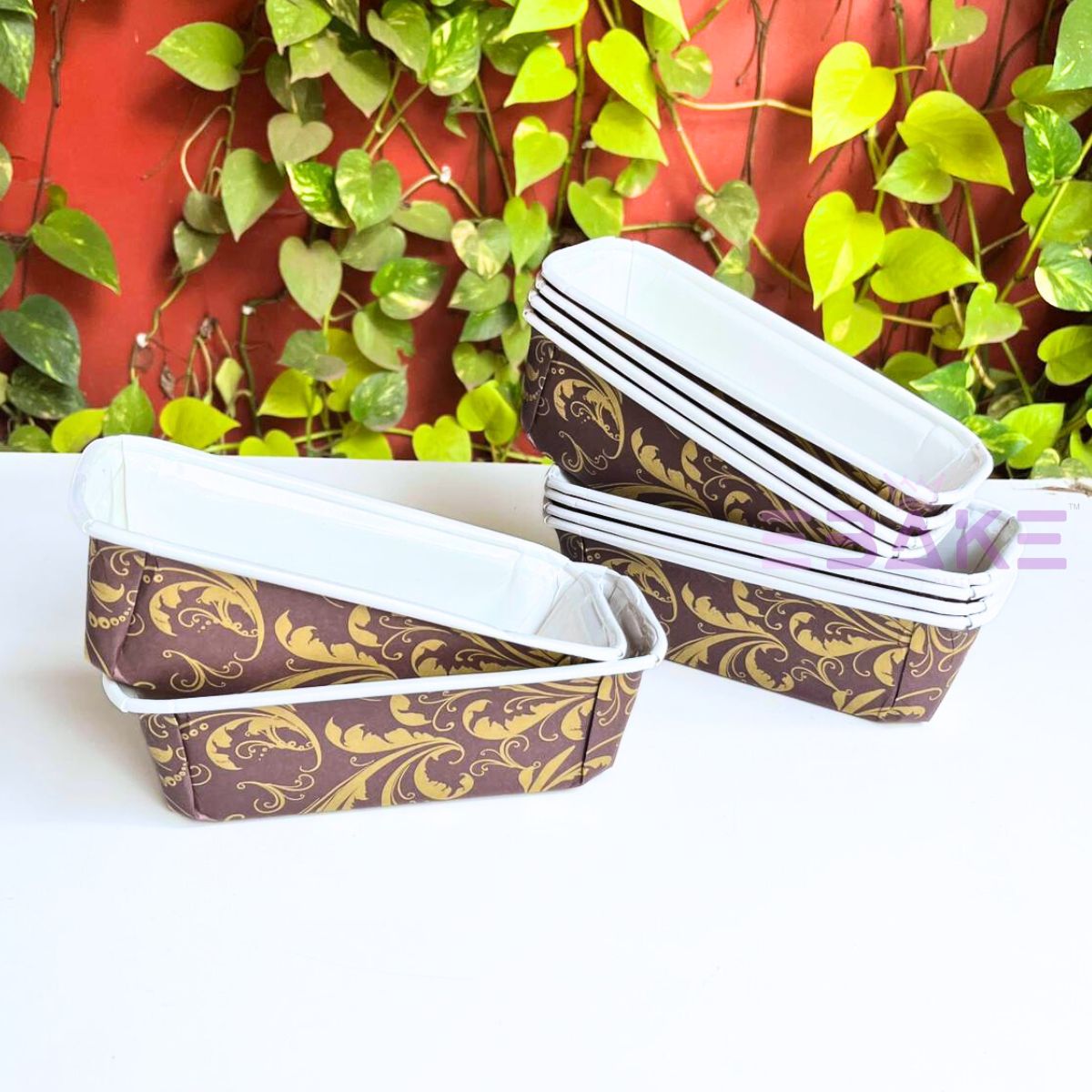 Bake n Serve Brown & Golden Printed Plum Cake, Loaf Cake Mould (Set of 5 Pieces)