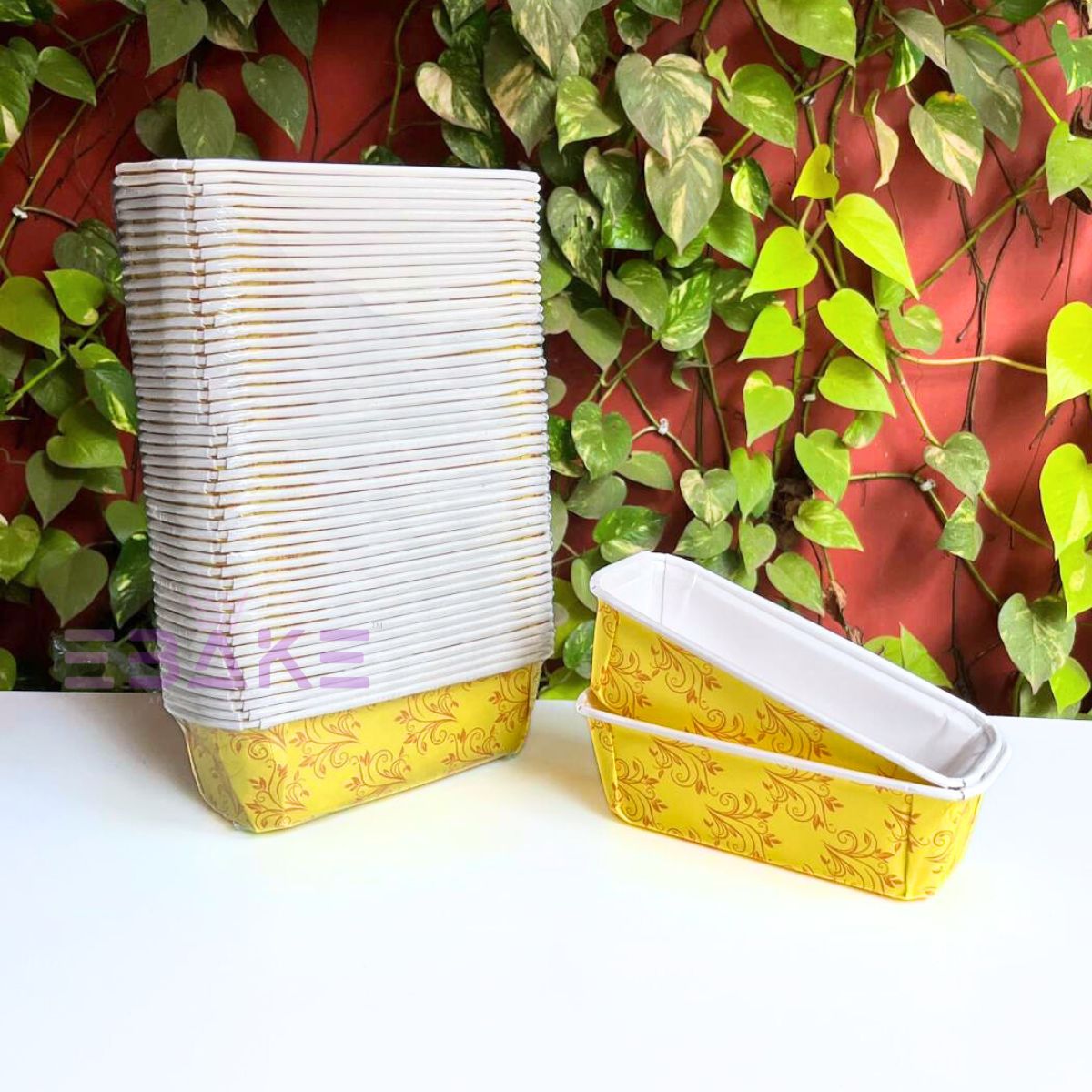 Bake n Serve Yellow & Brown Printed Plum Cake, Loaf Cake Mould (Set of 5 Pieces)
