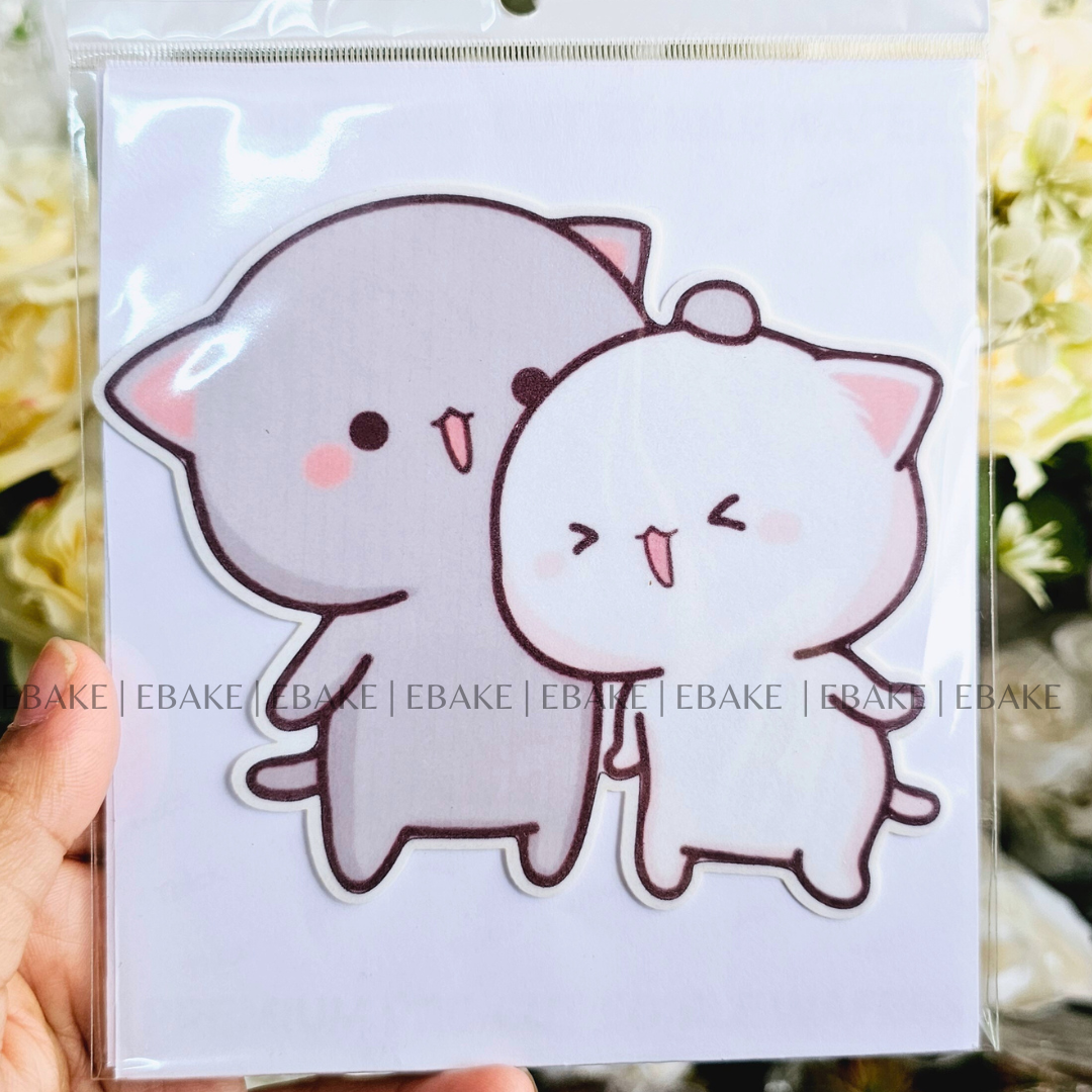Cute Mochi Peach Cat Edible Theme Topper