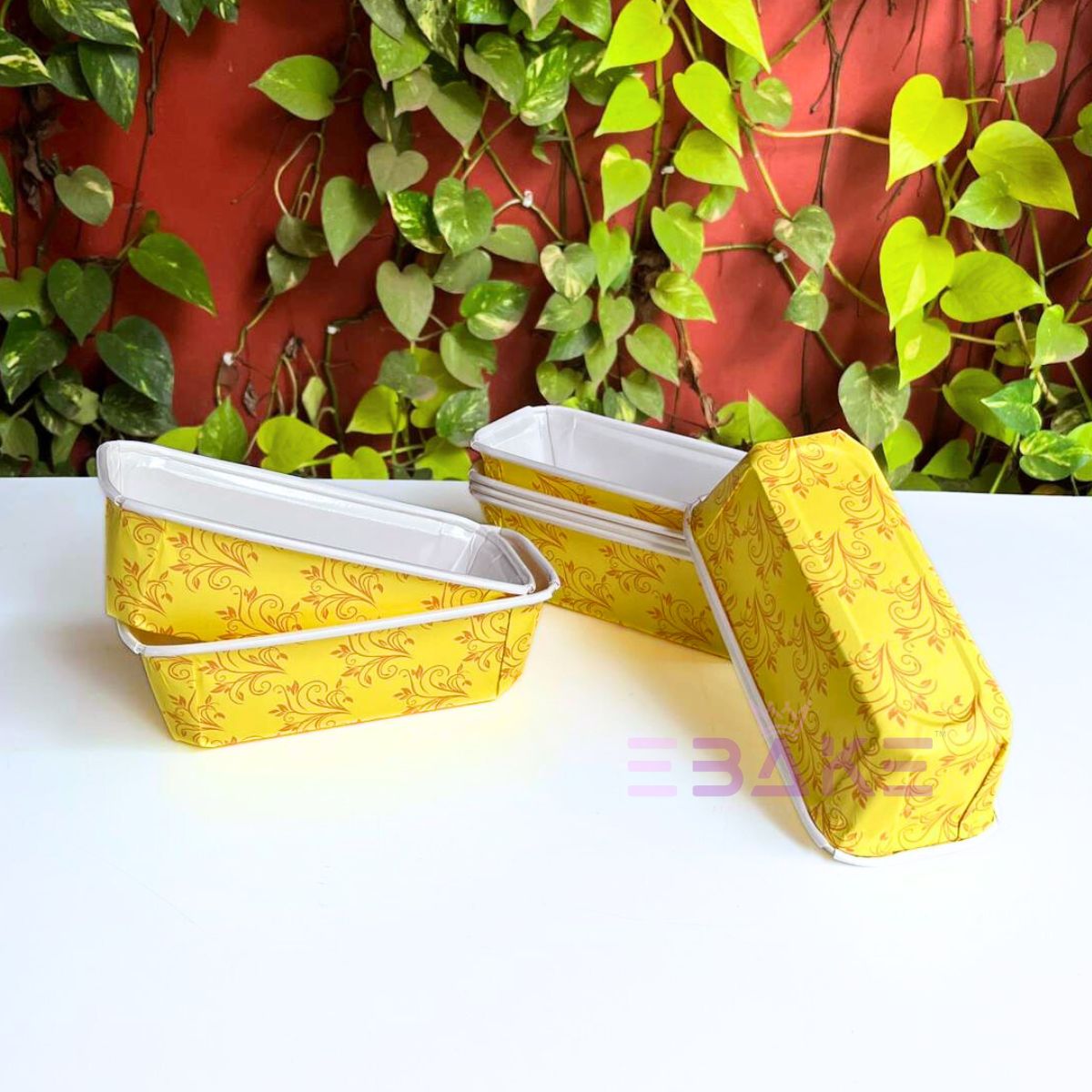 Bake n Serve Yellow & Brown Printed Plum Cake, Loaf Cake Mould (Set of 5 Pieces)