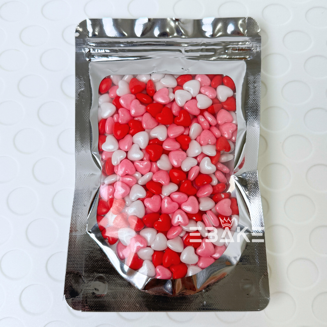 Mixed Heart Sugar Balls (Sprinkles) Pink, Red & White
