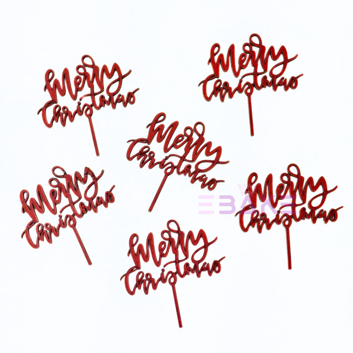 Merry Christmas Mini Cake Topper (Set of 6 Pcs) MDF