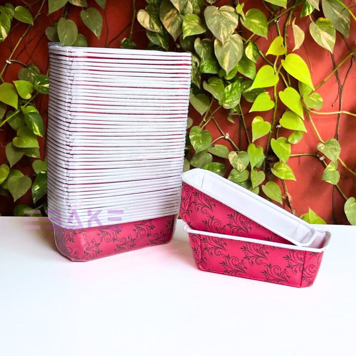 Bake n Serve Dark Pink & Golden Printed Plum Cake, Loaf Cake Mould (Set of 5 Pieces)