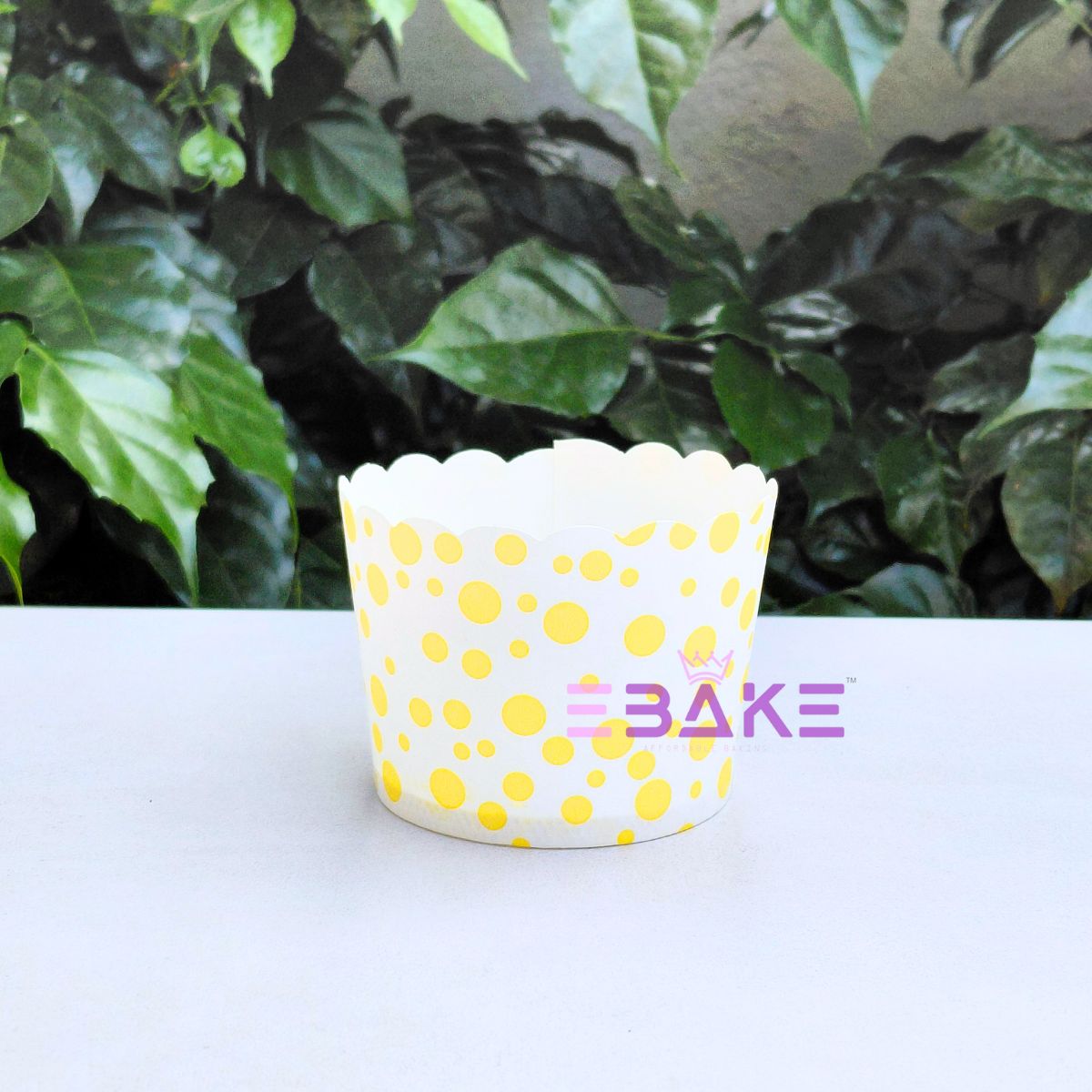 Polka Dot Printed Paper Muffin Cup- Set Of 50 Pieces Medium (Yellow)