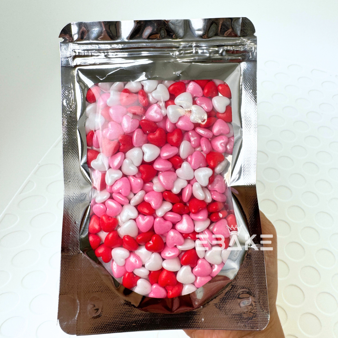Mixed Heart Sugar Balls (Sprinkles) Pink, Red & White