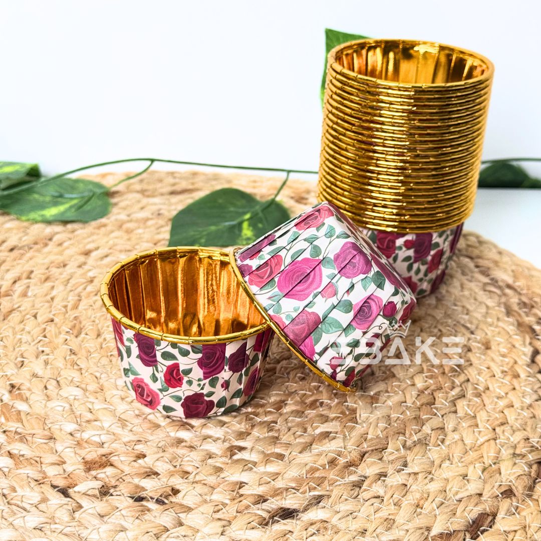 Imported Golden Lined Rolled Rim Muffin Cup / Cupcake Liners - Printed (Set of 25 pieces) Large