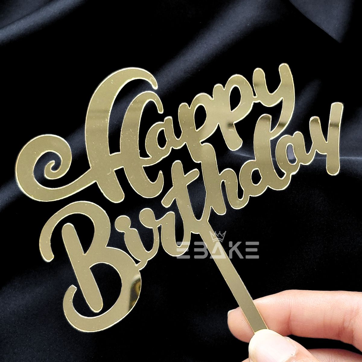 Happy Birthday Cake Topper 5 Inch Golden