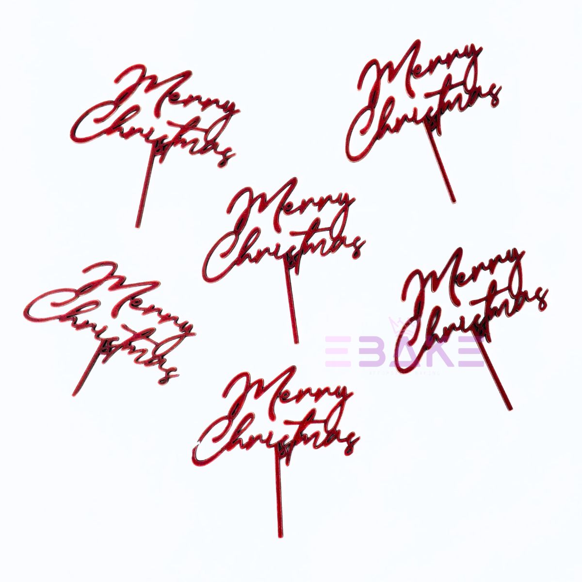 Merry Christmas Mini Cake Topper (Set of 6 Pcs) MDF