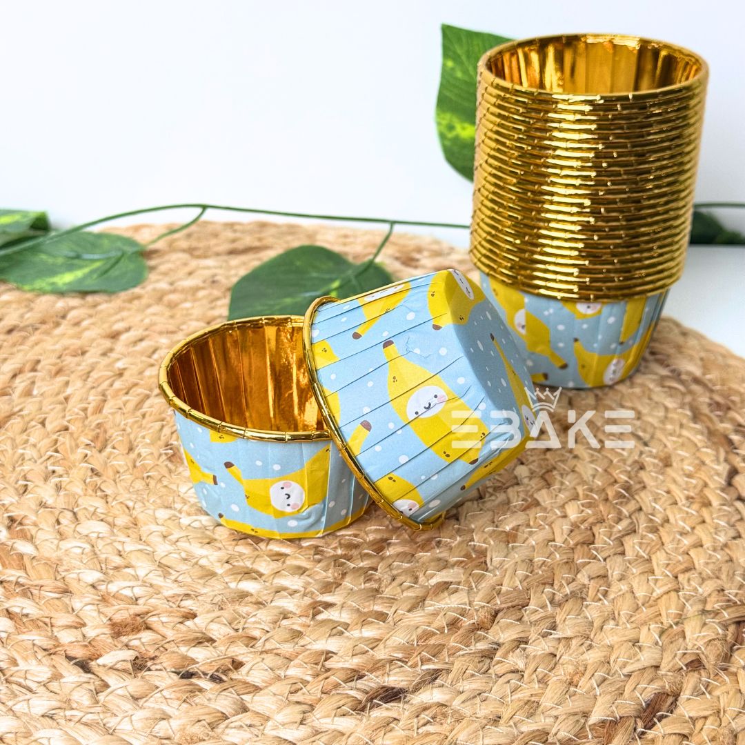Imported Golden Lined Rolled Rim Muffin Cup / Cupcake Liners - Printed (Set of 25 pieces) Large