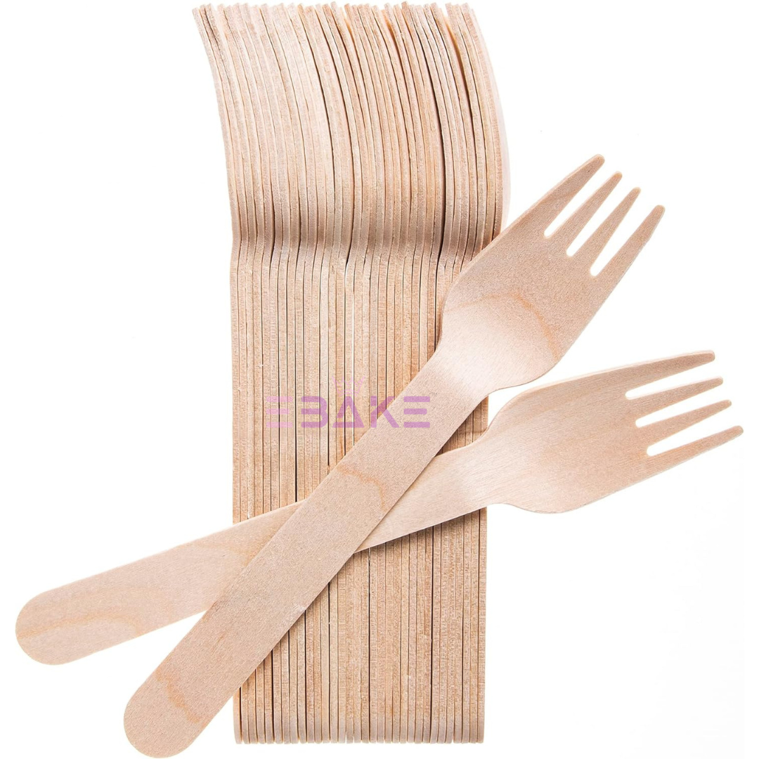 Large Disposable Wooden Fork Biodegradable (Pack of 100)- 15.5cm