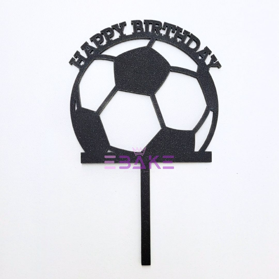 Happy Birthday Cake Topper Football Black